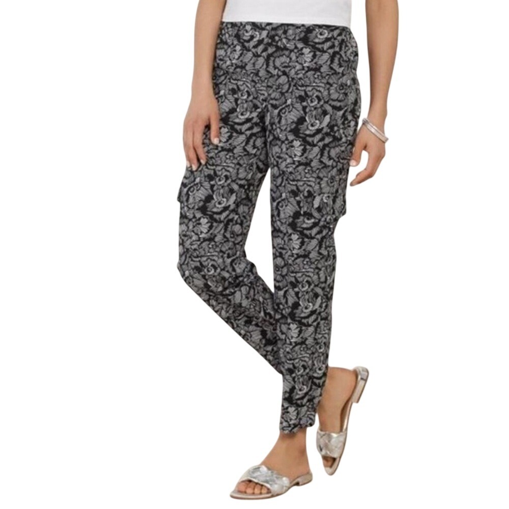 Soft Surroundings Black White Floral Go Lively Cargo Joggers Women's Small‎